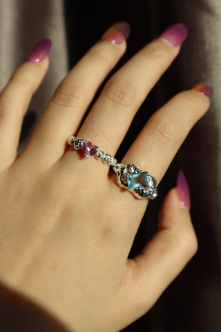 5 PCS Bundle- Y2K Gemstone Rings + Opal Necklace